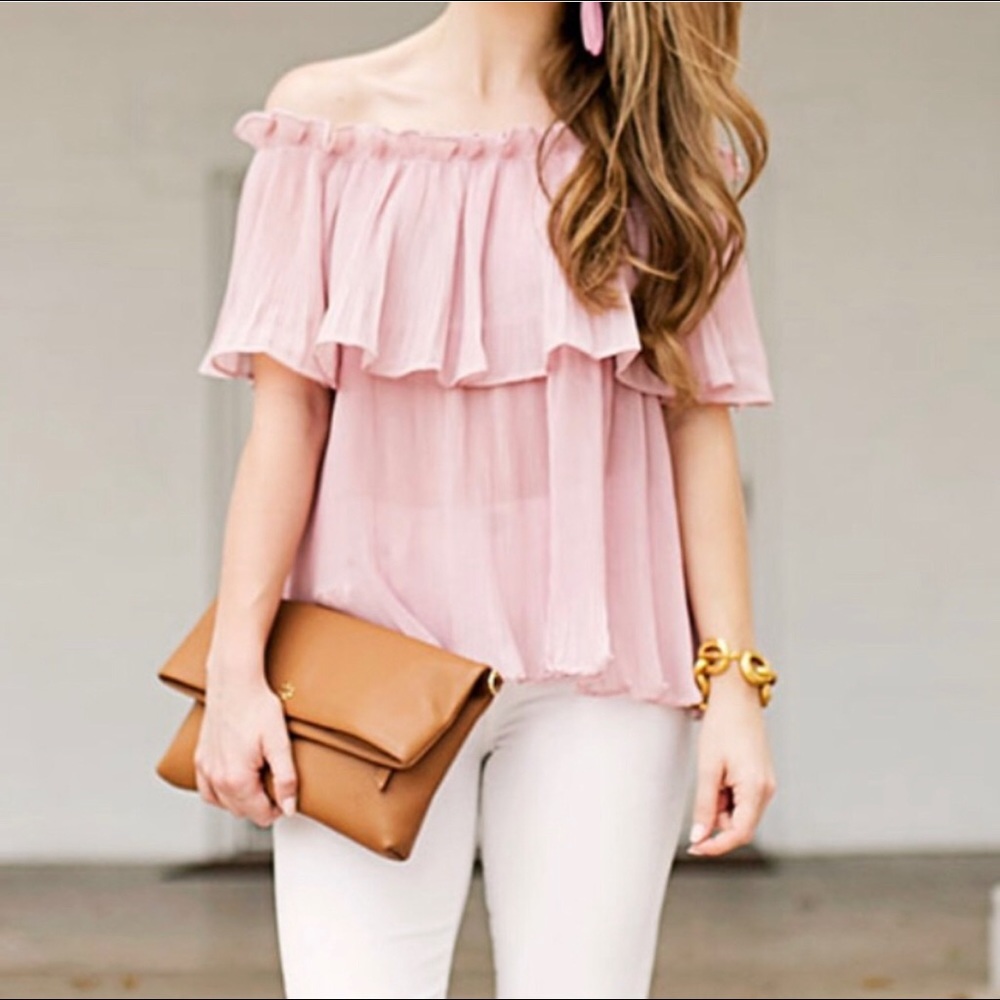 GOODNIGHT MACAROON OFF SHOULDER RUFFLE TOP BLACK S
